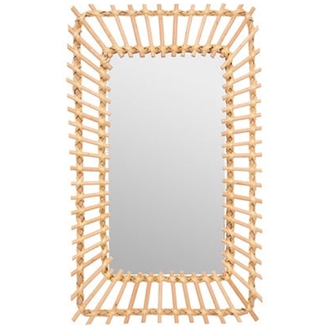 Wandspiegel Leonie - Boho/ibiza stijl - rotan - lichtbruin - 35 x 58 cm -