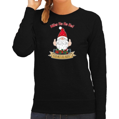 Foute Kersttrui/sweater voor dames - Kado Gnoom - zwart - Kerst kabouter 2XL -