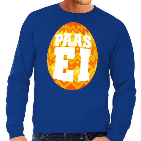 Paas sweater blauw met oranje ei voor heren L -