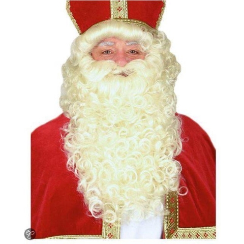 Sinterklaas/Kerstman baard/pruik set - creme wit - Goed Heiligman -