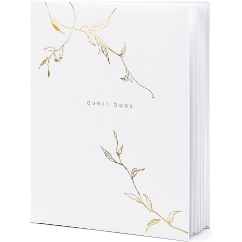 Gastenboek/receptieboek Nature - Bruiloft - wit/goud - 20 x 24,5 cm -