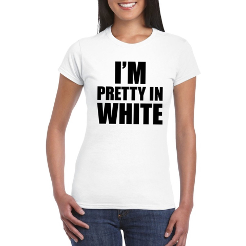 I'm pretty in white t-shirt wit dames M -
