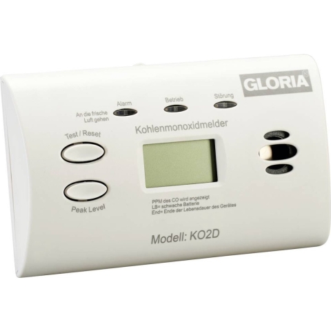 Gloria KO2D Koolmonoxidemelder werkt op batterijen Detectie van Koolmonoxide
