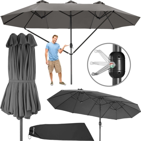 tectake® Dubbele parasol Silia - 460 x 270 cm - UV-bescherming 50+ - Grijs