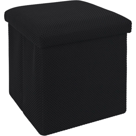 Poef/hocker opvouwbaar Atome - stof - opbergbox - zwart - polyester/mdf - 38 x 38 cm -