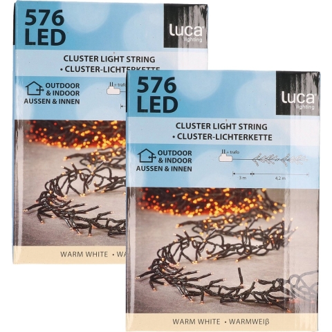 Kerstverlichting - Set van 2x stuks - 576 lampjes - afstandsbediening - warm wit - 420cm - clusterve -