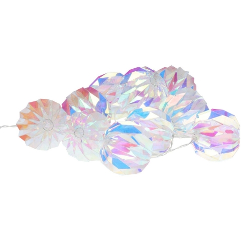 LED lichtsnoeren - 2x - 10 led bolletjes - iriserend/parelmoer - 165 cm - warm wit - batterijen -