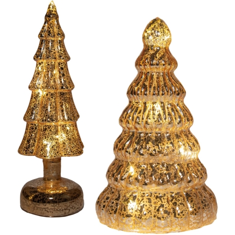 Kerstboom beeldjes - goud - met LED licht - glas - decoratie kerstboompje -