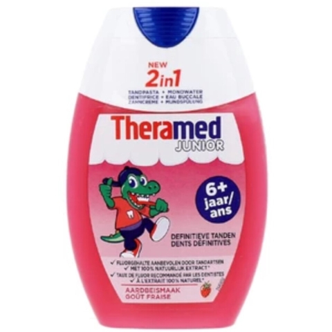 12x Theramed Tandpasta 2 in1 Junior Aardbeismaak 6+ 75 ml