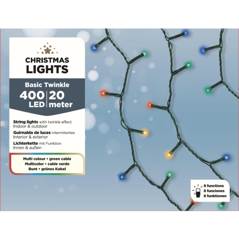 Kerstverlichting - 8 functie effect - gekleurd - 400 lampjes - 20M -