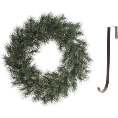 Groene kerstkrans 60 cm Malmo met ijzeren hanger -
