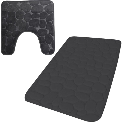 Urban Living badkamer droogloop matjes - set 2x stuks - memory foam - antraciet -