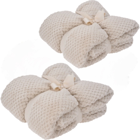 Fleece dekens/plaids - 2x - creme - 130 x 170 cm -
