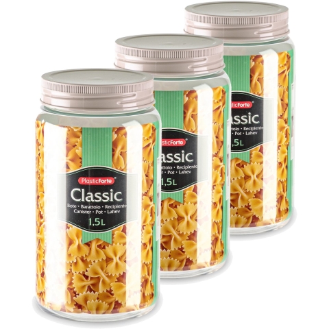 Plasticforte keuken voorraadpot - Set van 6x stuks - weckpot - taupe - 1.5 liter - kunststof -