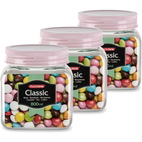 Plasticforte keuken voorraadpot - Set van 6x stuks - weckpot - roze - 800 ml - kunststof -