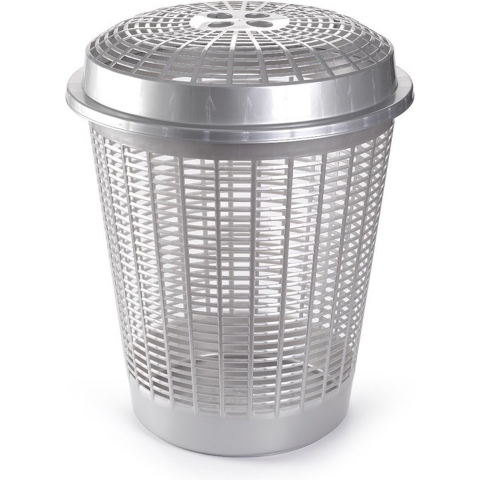 Plasticforte Wasmand met deksel - 50 liter - zilver - rond - D45 x H57 cm -