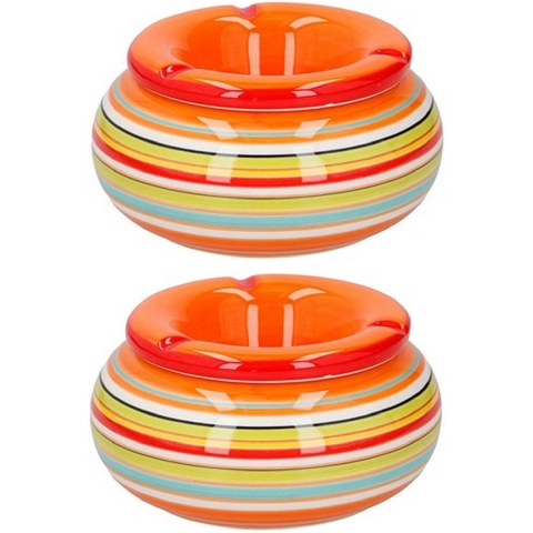 Storm asbak 2x stuks keramiek oranje/multi-kleur 13 x 7 cm -