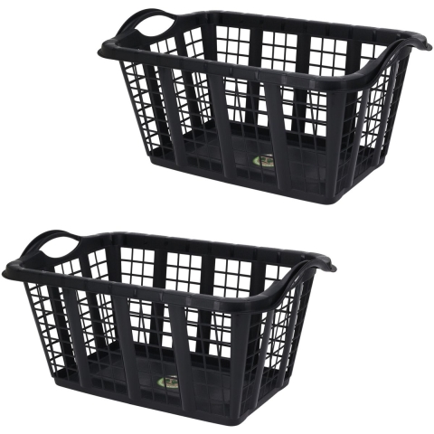 Storage Solutions wasmand met handvatten - 3x - zwart - 37 liter - 60 x 40 x 30 cm -