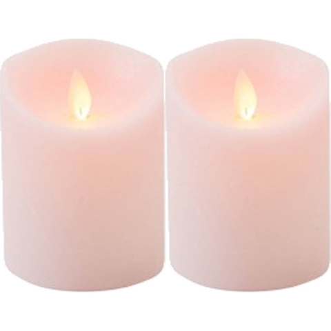 2x Roze LED kaars / stompkaars met bewegende vlam 10 cm -