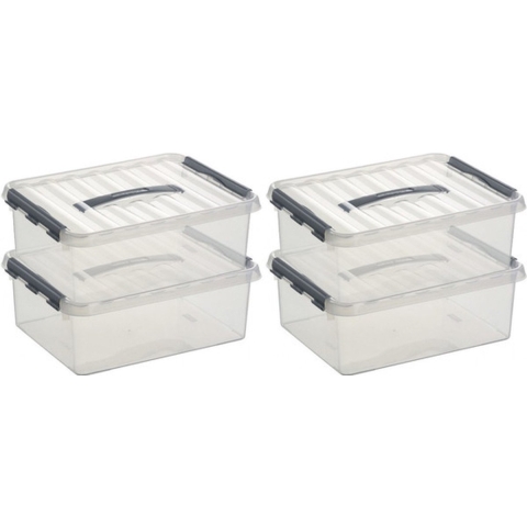 6x sunware q-line opberg box/opbergdoos - 12 liter - 40 x 30 x 14 cm - kunststof - transparant -