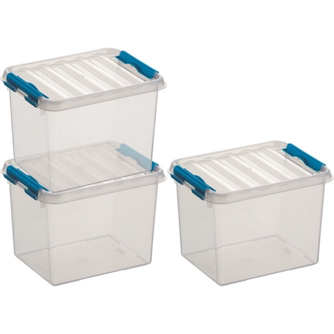 3x sunware q-line opberg box/opbergdoos - 3 liter - 20 x 15 x 14 cm - kunststof - transparant -