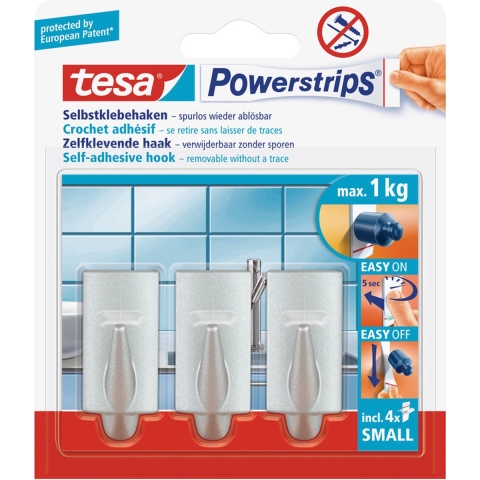 6x Tesa Powerstrips haken trend chroom small klusbenodigdheden -