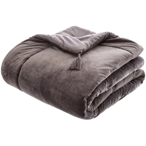 Atmosphera Bedsprei deken Sonia - fluweel donkergrijs - 80 x 180 cm - polyester - extra dik -