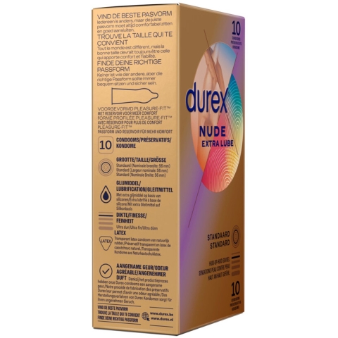 2x Durex Condooms Nude Extra Lube 10 stuks