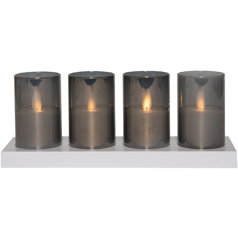 LED theelichthouders kaarsen - in glas - 4x - grijs - afstandsbediening en oplaadstation -