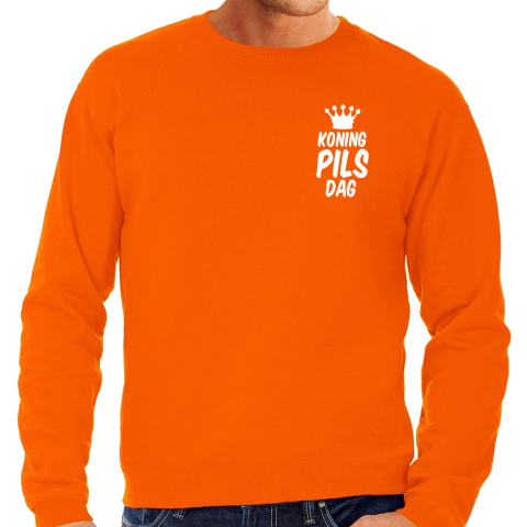 Koningsdag sweater voor heren - koning pils dag - oranje - feestkleding L -