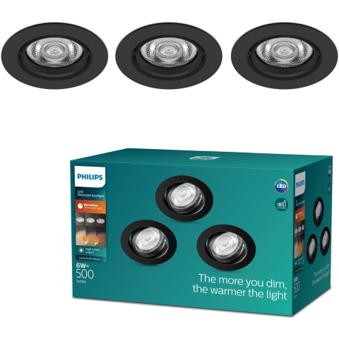 Philips Impala inbouwspot - 3-lichts - zwart - rond