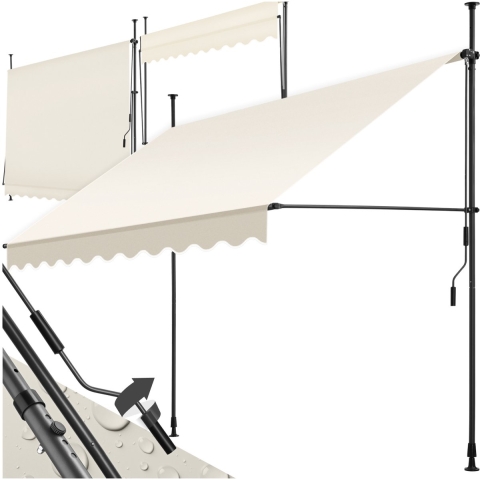 tectake® Klemluifel - Balkonluifel met handzwengel - UV-bestendig - Waterafstotend - Breedte 250 cm - Beige