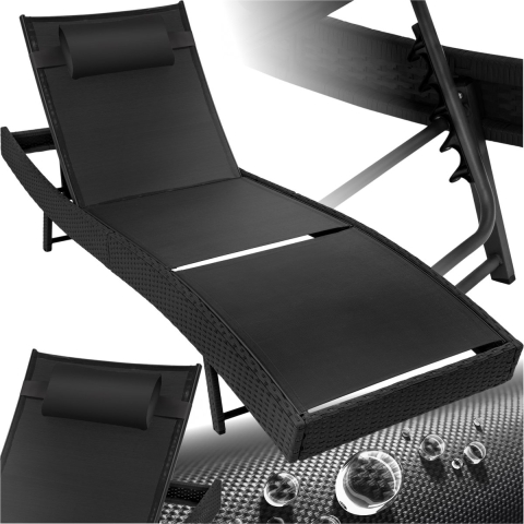 tectake® Moana - Wicker ligbed - 6-voudig verstelbare rugleuning - Zwart