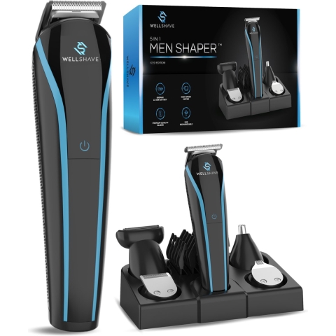 Wellshave 5-in-1 Baardtrimmer Iced V2 - Baard- en Lichaamstrimmer - 5 opzetstukken - Zwart/Blauw