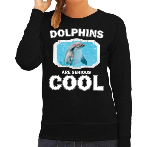 Dieren dolfijn sweater zwart dames - dolphins are cool trui XS -