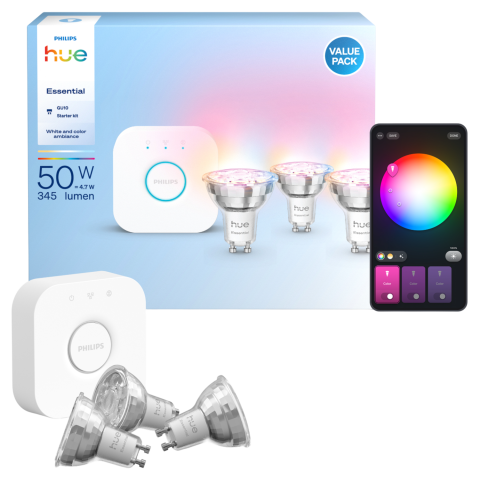 Philips Hue Wit En Gekleurd Licht 1 Bridge 3 Gu10-spots Starterkit Slimme Verlichting
