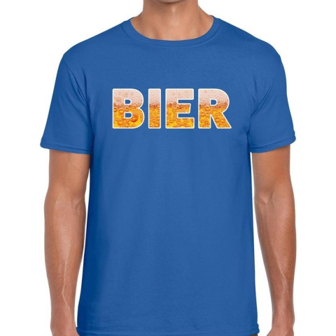 Bier tekst t-shirt blauw heren L -