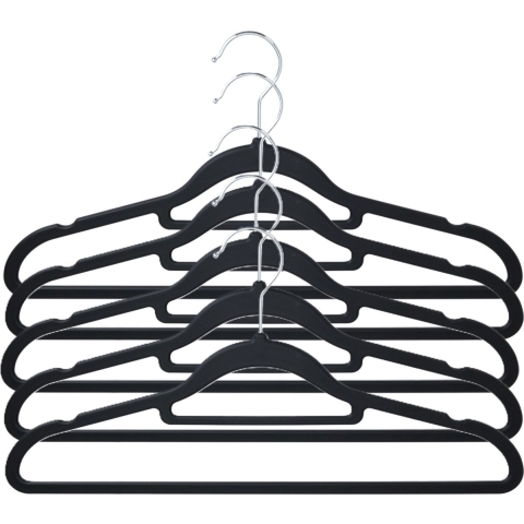 Kledinghangers anti-slip - 30x - kunststof - met broekstang - zwart -