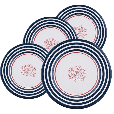 Feestbordjes - 32x - nautisch thema - rond - karton - 27 cm - maritiem - strand -