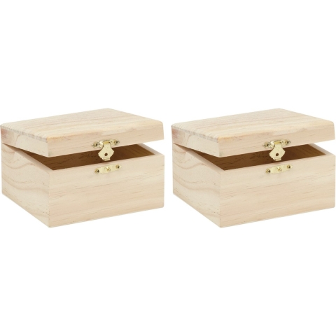 2x stuks klein houten kistje rechthoek 12.5 x 11.5 x 7.5 cm -