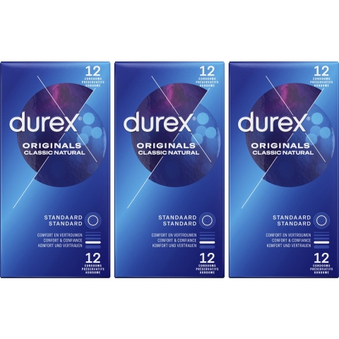 3x Durex Condooms Originals Classic Natural 12 stuks