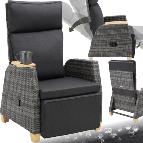 tectake® Pescara - Wicker buitenfauteuil - Verstelbare rugleuning en voetsteun - Grijs