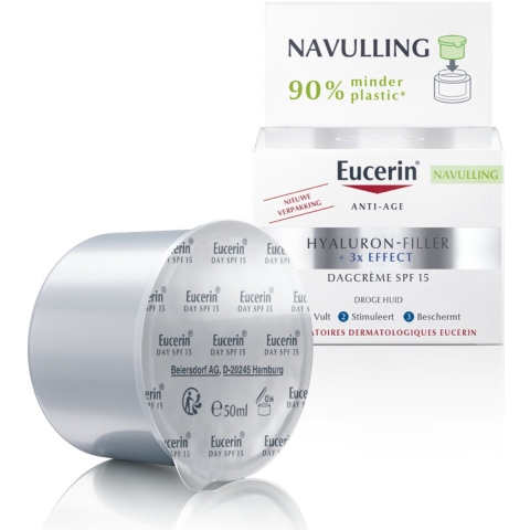 3x Eucerin Hyaluron-Filler + 3x Effect Dagcrème Droge Huid SPF 15 Navulling 50 ml
