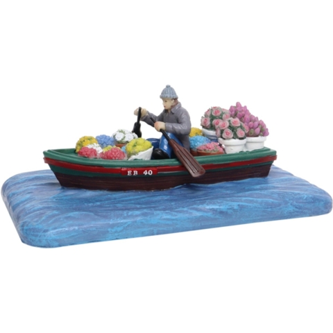 Man in Boat with Flowers Polyresin 18cm Santaville - Santaville