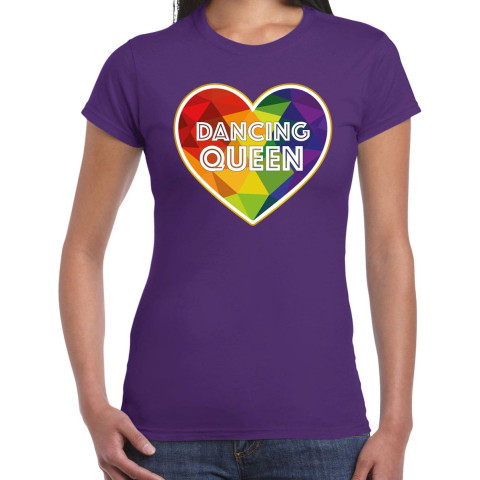 Gay Pride shirt - dancing queen - regenboog - dames - paars M -