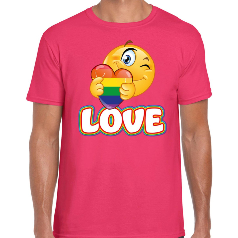 Gay Pride shirt - love - regenboog - heren - roze M -