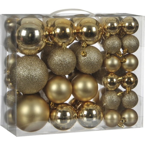 46x stuks kunststof kerstballen goud 4, 6 en 8 cm -
