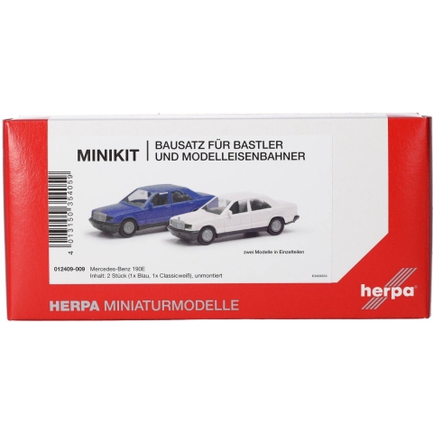 Herpa 012409-009 H0 Auto Mercedes Benz 190E, blauw en classicawit
