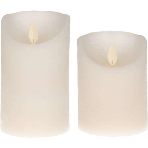 LED kaarsen/stompkaarsen - set 2x - wit - H10 en H12,5 cm - bewegende vlam -