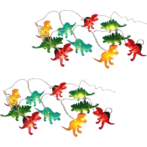 Lichtsnoeren- 2x - dinosaurus - 200 cm - op batterij - warm wit - 10 dino led lampjes -